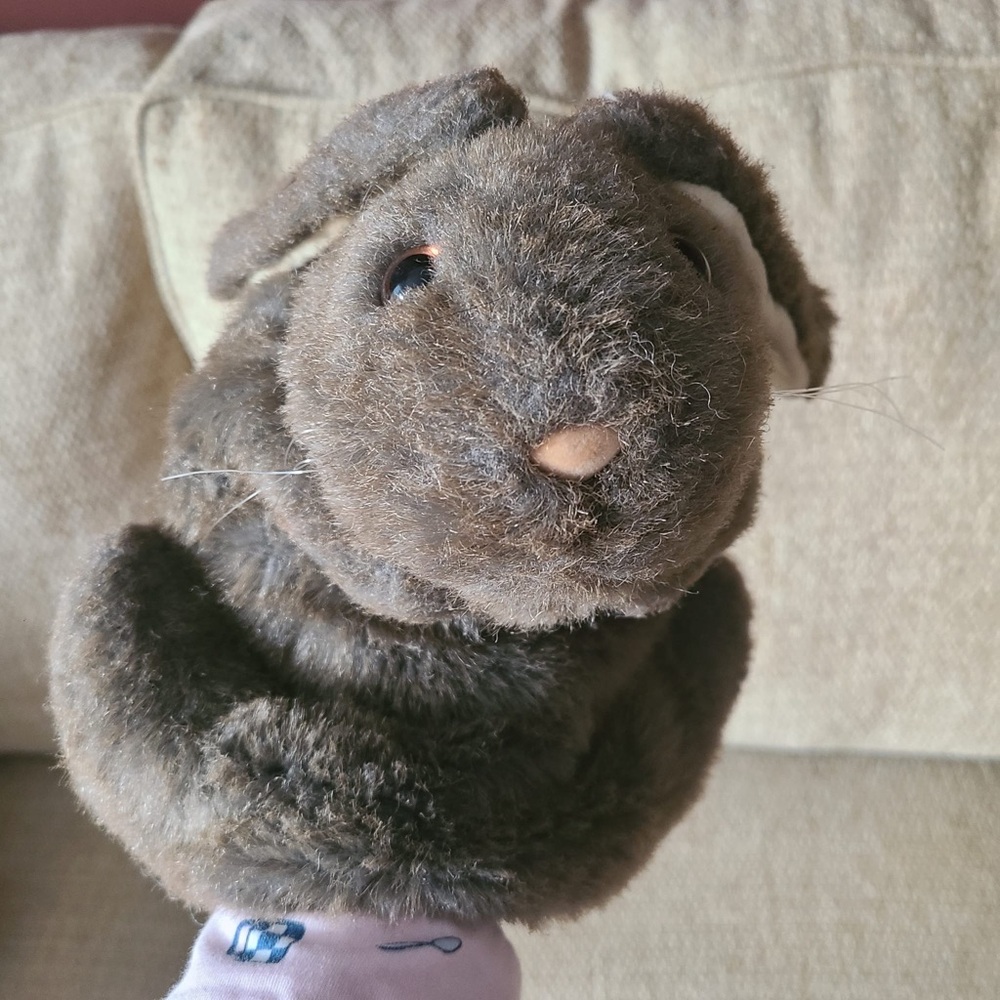Vintage Dakin 1985 Brown Bunny Rabbit Hand Puppet Plush Stuffed 13” Anim…